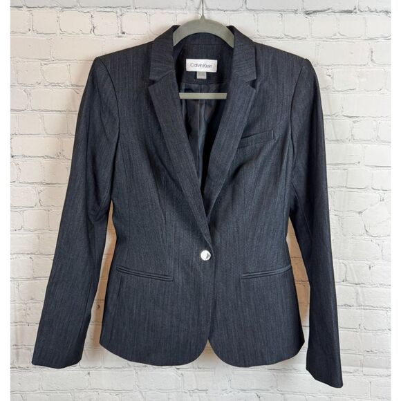 CALVIN KLEIN dark blue classic career jacket blazer size 2 NWOT - Picture 1 of 11